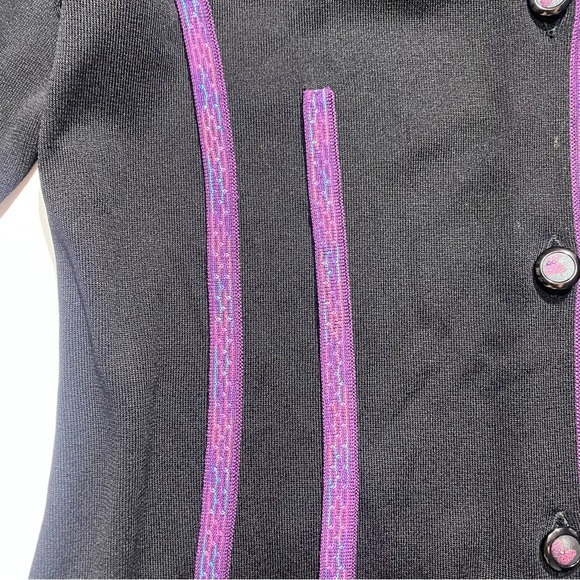 Exclusively Misook Petite Black With Pink/Purple Trim Butterfly Buttons Blazer - Picture 14 of 14
